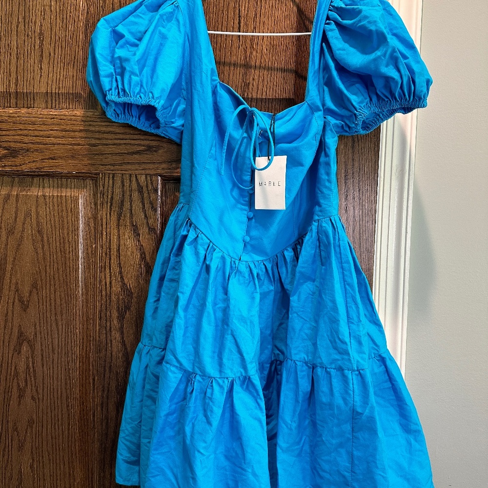 MABLE-Button Front Puff Sleeve Mini Dress